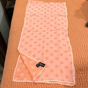 Giorgio Armani Peach and Pale Pink Polka Dot 100% Chiffon Silk Scarf 68L x 15.5W